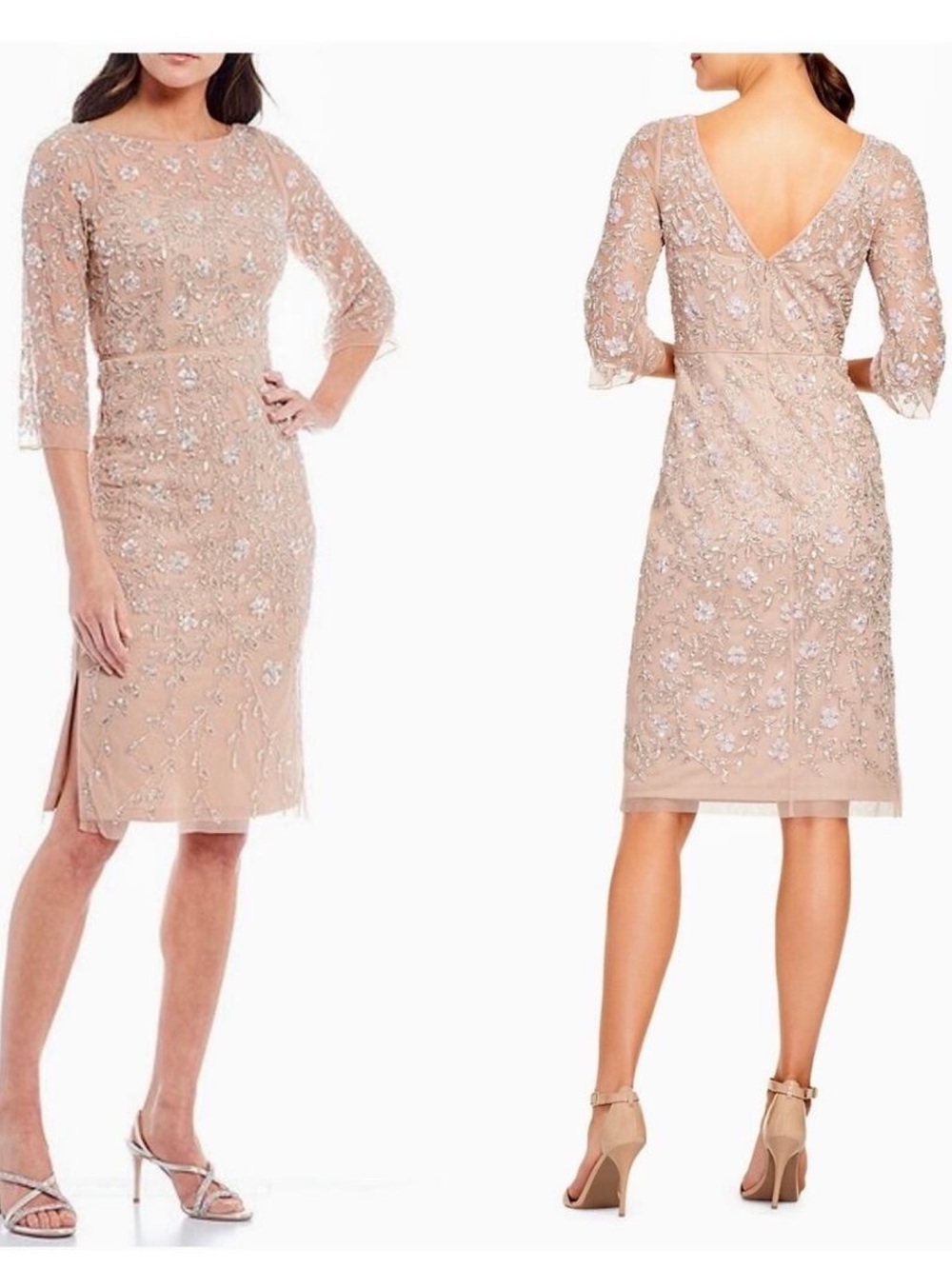 Aidan Mattox Blush Beaded Midi Dress